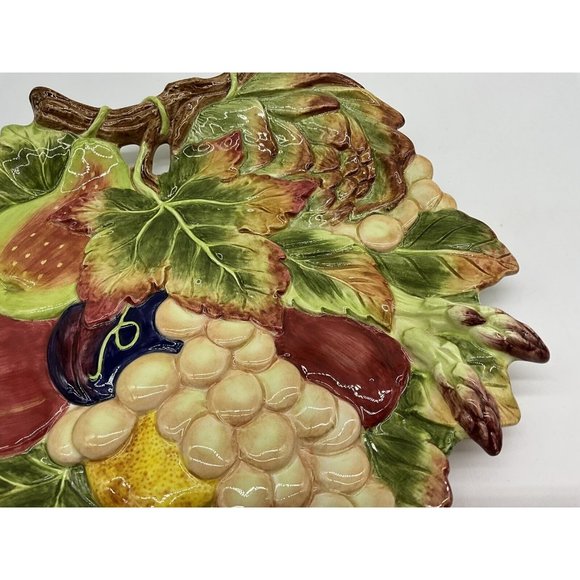 Fitz and Floyd Classic Leaf Shaped Fruit Pattern Plate with Hanging Wire Vintage - Picture 9 of 16